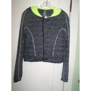 Body Instinct Athletic Top Cropped Hooded Zip XL NEW Black Stripe